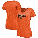 Women's San Francisco Giants Freehand V Neck Slim Fit Tri Blend T-Shirt Orange FengYun